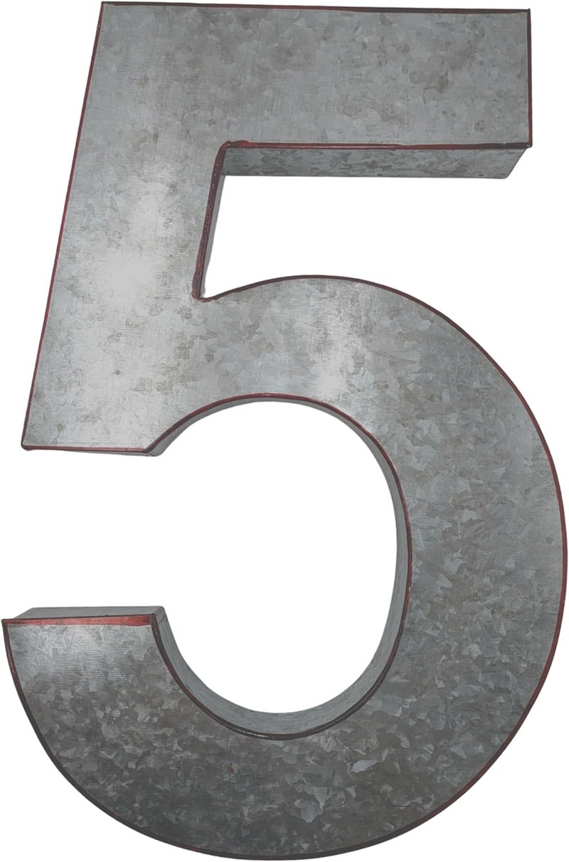 Science Purchase 20" Metal Number 5 (Five) Wall Decor, Silver with Rusted Edges, Galvanized Wall Mountable Decoration for Country, Mid-Century, or Farmhouse Themed Room or Event - Image 3